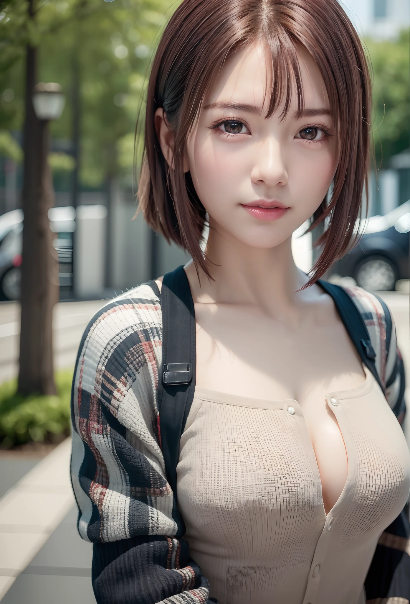 (8K、Photorealsitic、Raw photography、top-quality: 1.3)、(1girl in)、Super beauty、(Real Face)、(boyish、Berry shorthair in natural color)、T-shirt with open chest、Entice your audience、Beautiful expression、Beautiful breasts、Lover's perspective、(real looking skin)、beautiful smiling face、(soldier)、enticing、超A high resolution、A hyper-realistic、high-detail、hanikami