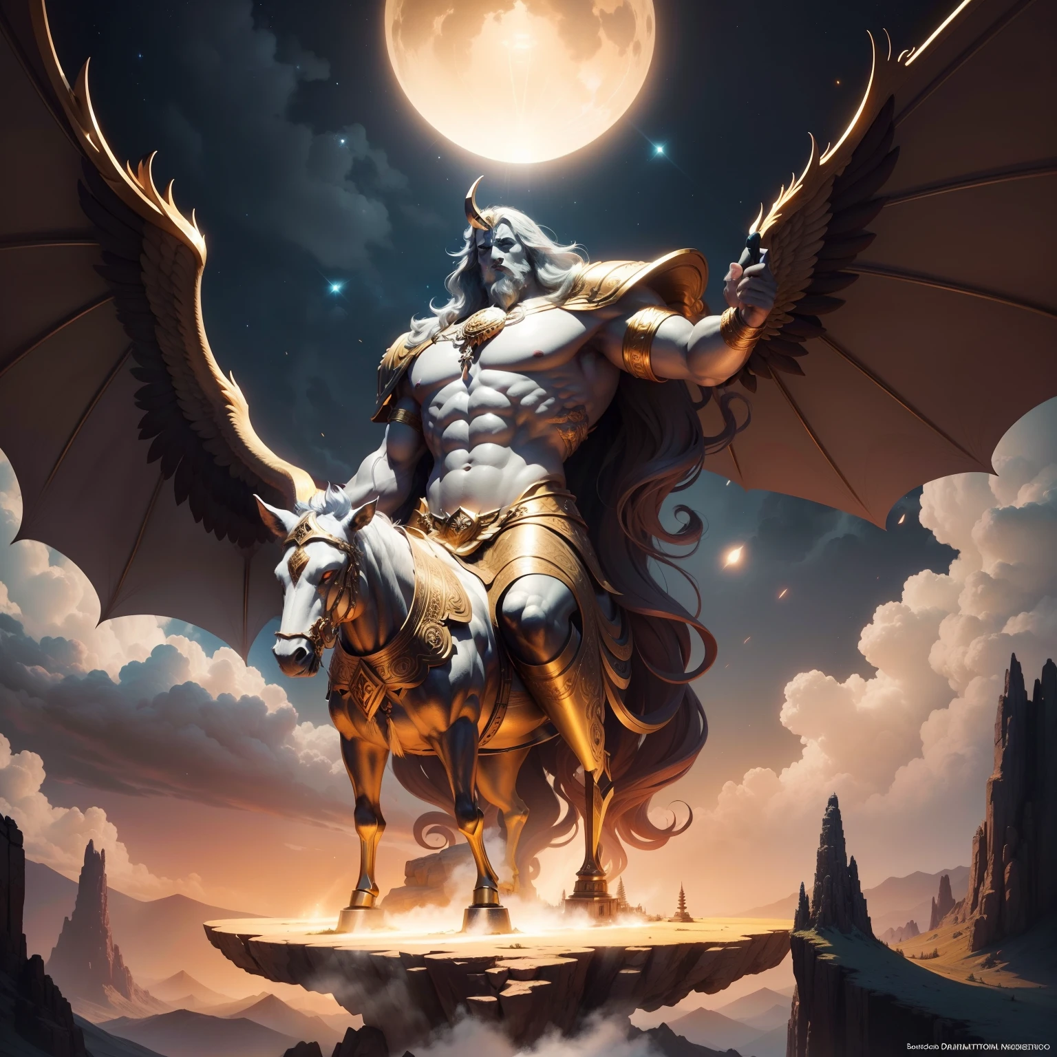 Create a representation of the mythological Mount Olympus in the universe of dnd , ele deve ser bem detalhado , com alta luminosidade, ultra realista , Cinematic setting, ambiente dourado
