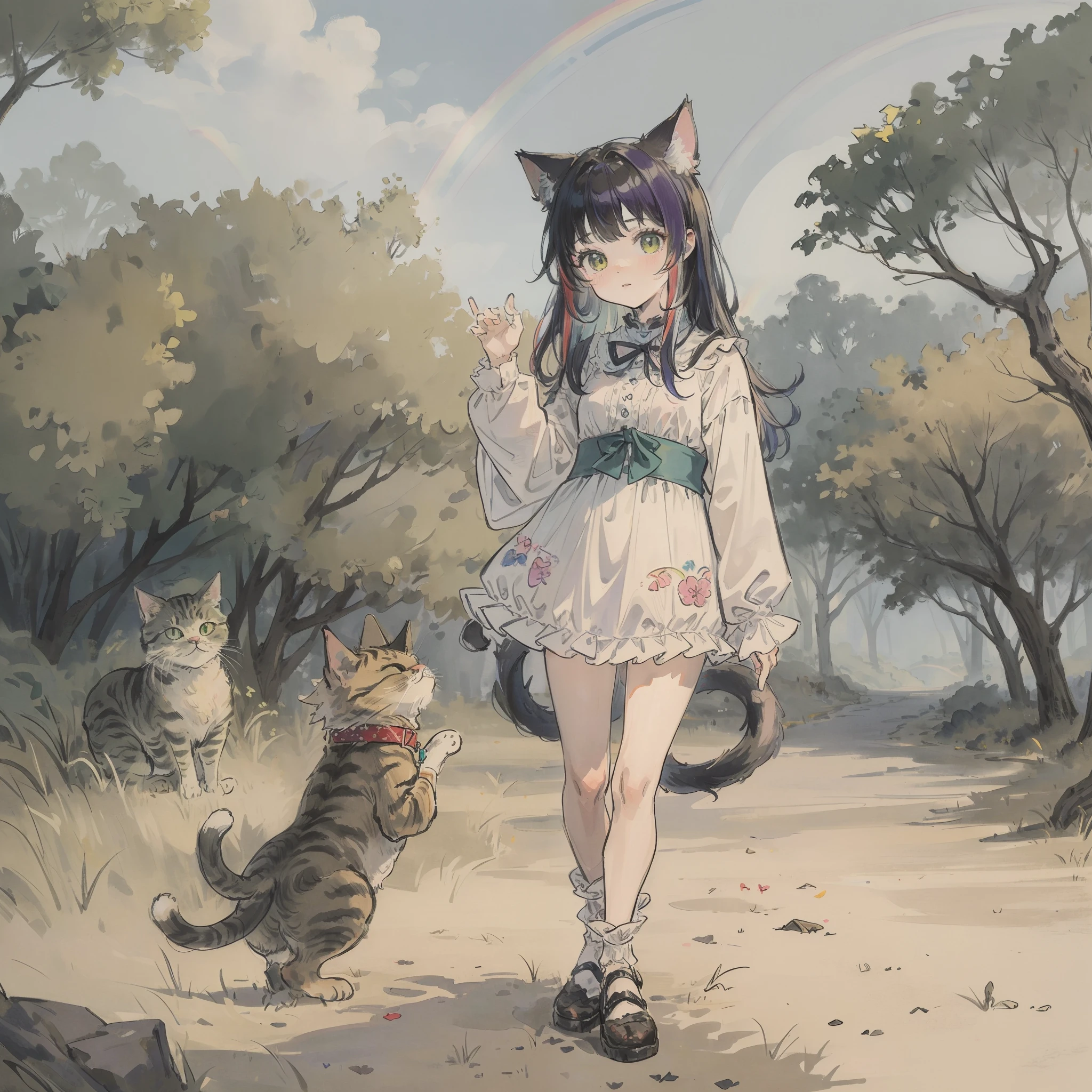 top-quality、​masterpiece、pinkcolor、Take a cute cat、fullmoon