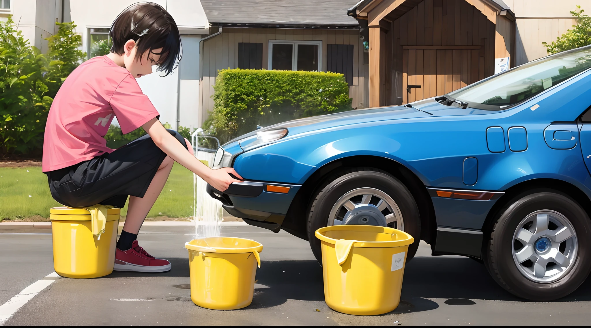 child washing car 16×4