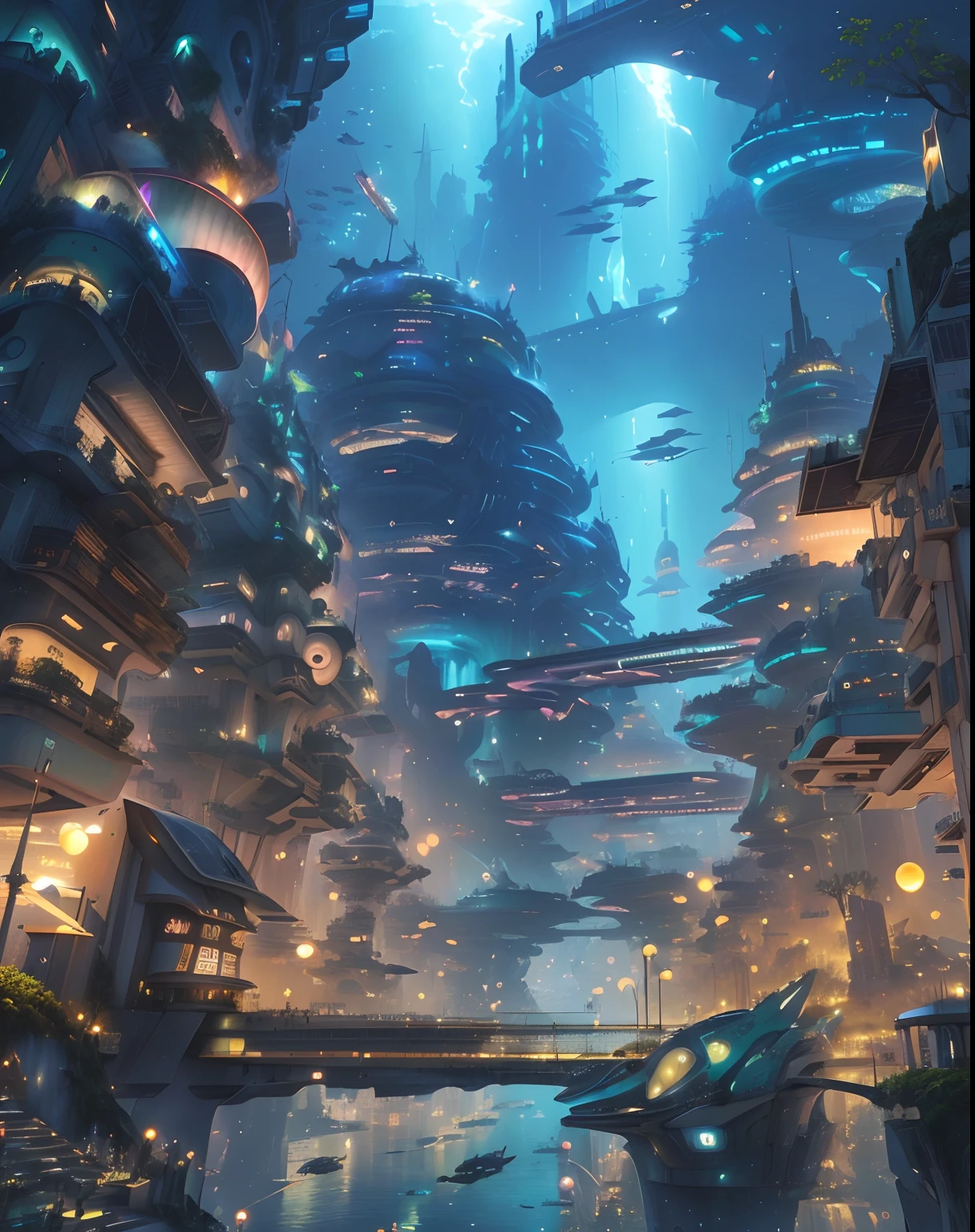 cidade futurista com uma ponte e um rio no meio, Em Fantasy Sci - Cidade de Fi:, Bela cidade do futuro, an underwater city, futuristic underwater metropolis, sci-fi fantasy wallpaper, Ancient Sci - Cidade de Fi-Fi, Papel de parede de arte conceitual 4K, science fiction city, Sci - Cidade de Fi, outra palavra futurista cidade, underwater city, Cidade Sci Fi