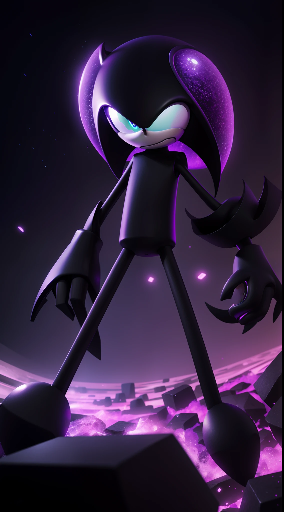 Enderman sonic fusion, with more enderman features, with purple particles on the scene.