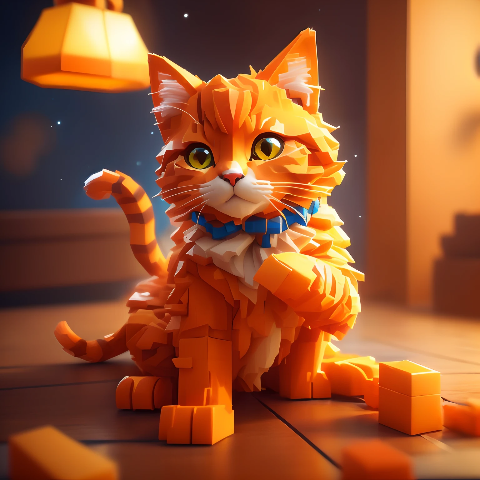 there is a cat made out of legos sitting on a table, cute detailed digital art, cute 3 d render, detailed digital 3d art, adorable digital painting, 3 d render stylized, orange cat, stylized 3d render, stylized as a 3d render, super detailed color lowpoly art, 8k high quality detailed art, ginger cat