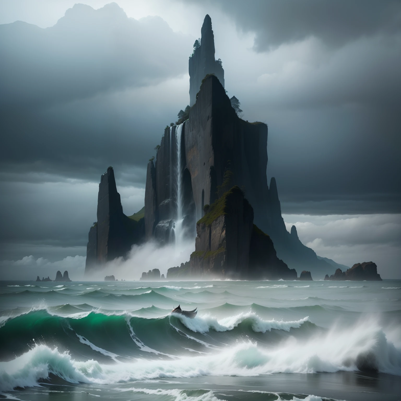 Crie a paisagem de um mar de gelo , totalmente congelado, cercado por nuvens negras , gloomy green mist , com almas sombrias vagando, mortos vagando, , terror , fim da vida , ambiente sombrio , ambiente glacial , baixa luminosidade, Cinematic setting, alto detalhamento , fantasia , ambiente de terror , terror sombrio