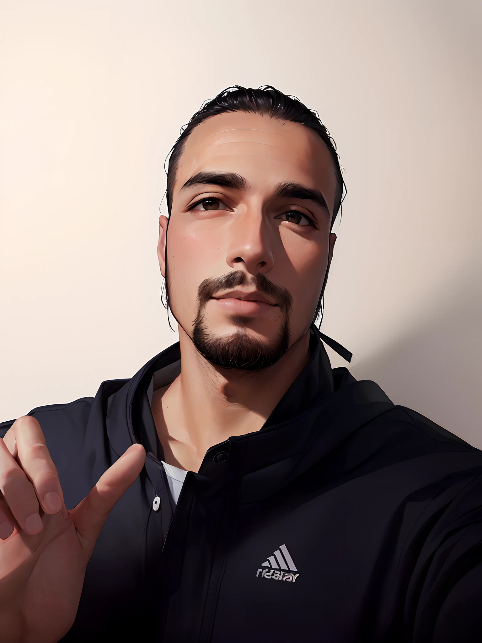 there is a man that is making a peace sign with his hand, Foto selfie 8k, Retrato tirado 8 K, selfie de um homem, attractive and good looking, Streamer do Twitch / Jogador Ludwig, retrato de alta qualidade, imagem de qualidade muito baixa, real life photo of a syrian man, Foto retrato suave 8 k, Retrato VFX altamente detalhado, Rosto altamente detalhado de 8k, fundo nos ceus em fundo frio e gelado
