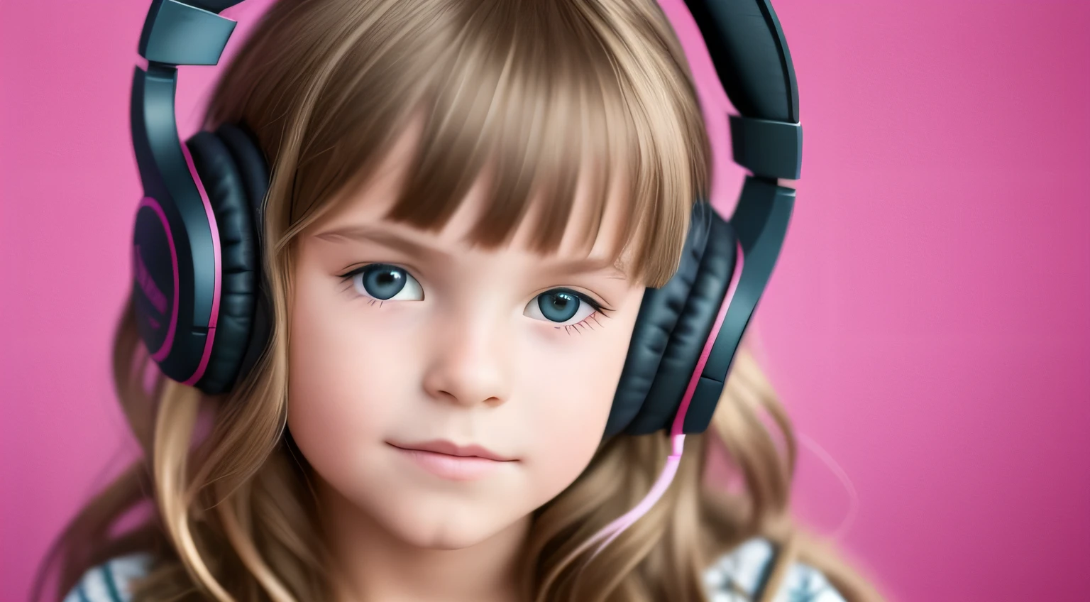 CHILD 8 YEARE HAIR, longos , USANDO UM HEADPHONE EM CHAMAS.