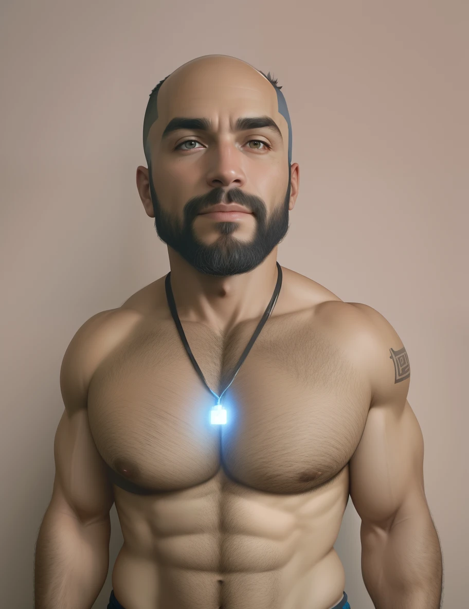 Capture um fotorrealista, Retrato hiper-detalhado de um grande, Fofa, Musculoso fisiculturista. His proud posture emphasizes his well-defined muscles, bright under a professional HDR lighting setting. The dense hair on his arms and chest accentuates his masculinity. Ele ostenta um lustroso, barba cheia, representative of your genetic heritage, and is bald, sua cor contrastando lindamente com o pano de fundo. Adicione sangue escorendo do canto da boca. Use Canon EOS R5 camera with a Sigma 50mm f/1.4 DG HSM Lente Arts. Final rendering should be in 8K resolution, mostrando as nuances de sua textura de pele, o brilho em sua barba, e os intrincados detalhes de suas joias. O estilo deve evocar realismo semelhante a um render Octane ou Unreal Engine 5.
