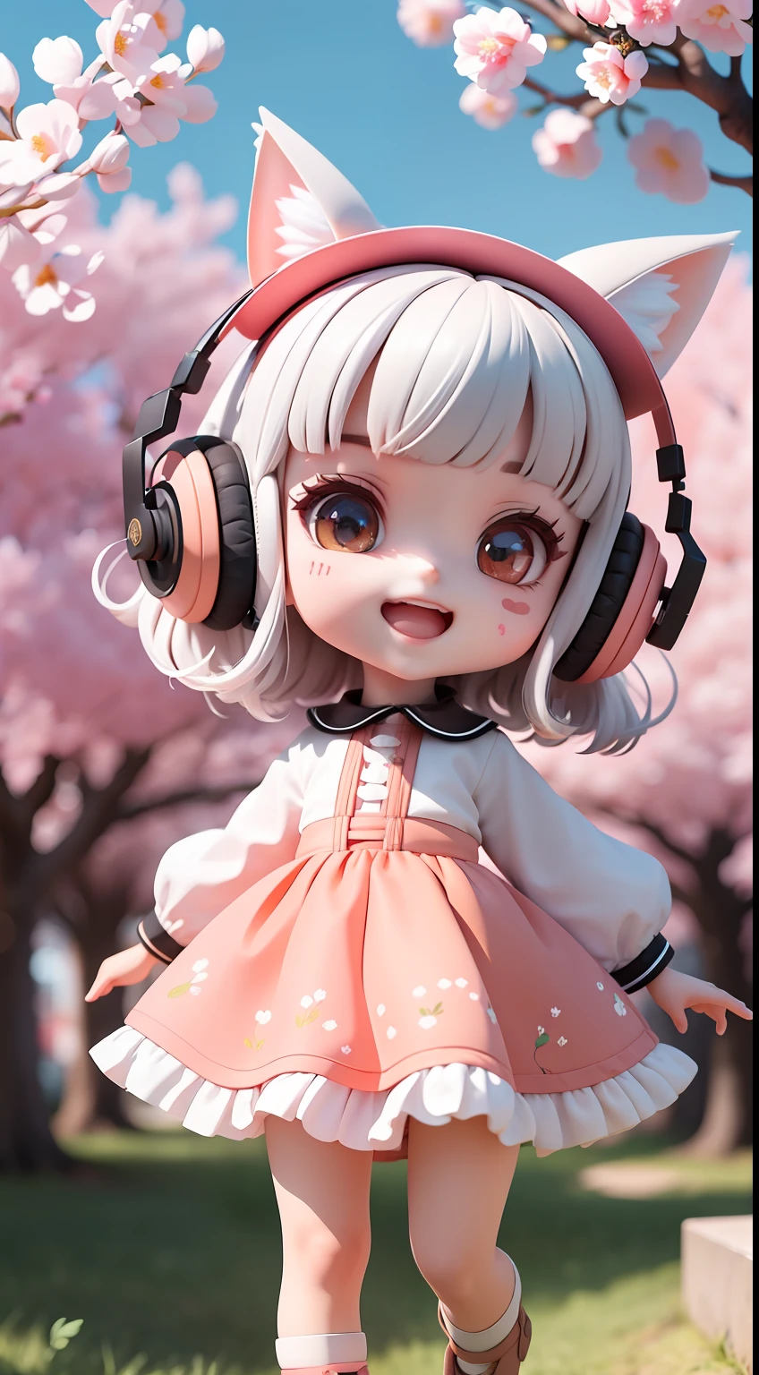 (masterpiece),(best quality),(ultra-detailed), (full body:1.2),
1girl,chibi,cute, smile, open mouth,
flower, outdoors, playing guitar, blush, tree, :3, shirt, short hair, cherry blossoms, green headwear, blurry, brown hair, blush stickers, long sleeves, bangs, headphones, black hair, pink,Wallpaper, phone wallpaper, Daily wallpaper, Q version, Anime hand-drawn, anime characters, Three heads, white hair, maid headdress, wide eyes, fox ears, bright pupils, anime, blind box toy style, perspective, Eye-Level Shot, UHD, retina, masterpiece, ccurate, textured skin, super detail, best quality, highres, HD, 4K, 8k
(beautiful detailed face), (beautiful detailed eyes),