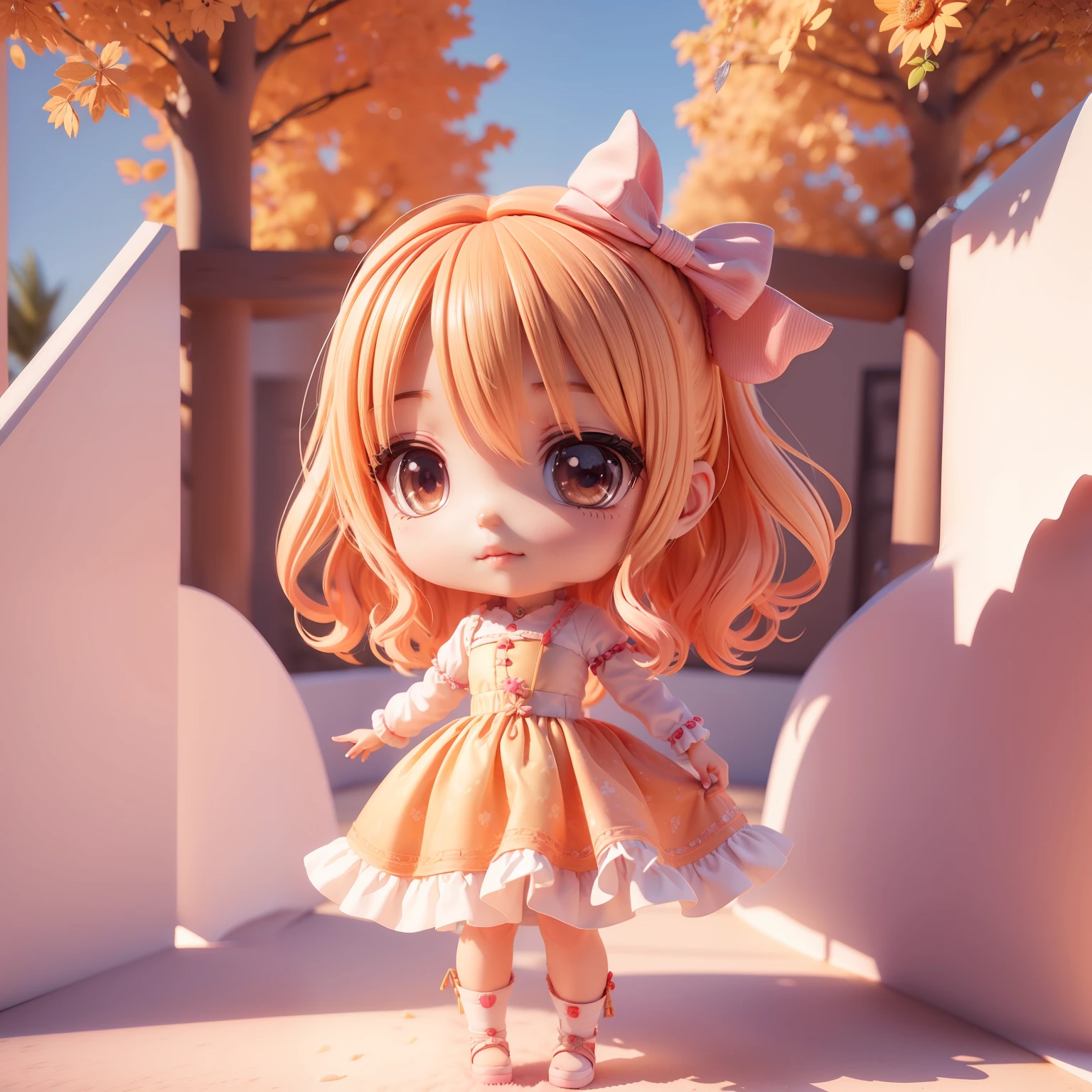 (((chibi 3d))) Cute and beautiful face,Big bright eyes,Chibi Anime//masutepiece,ultra-detailliert,prize winning,Women's Autumnside Checkers, Long length, Maxi dress//fashionshow