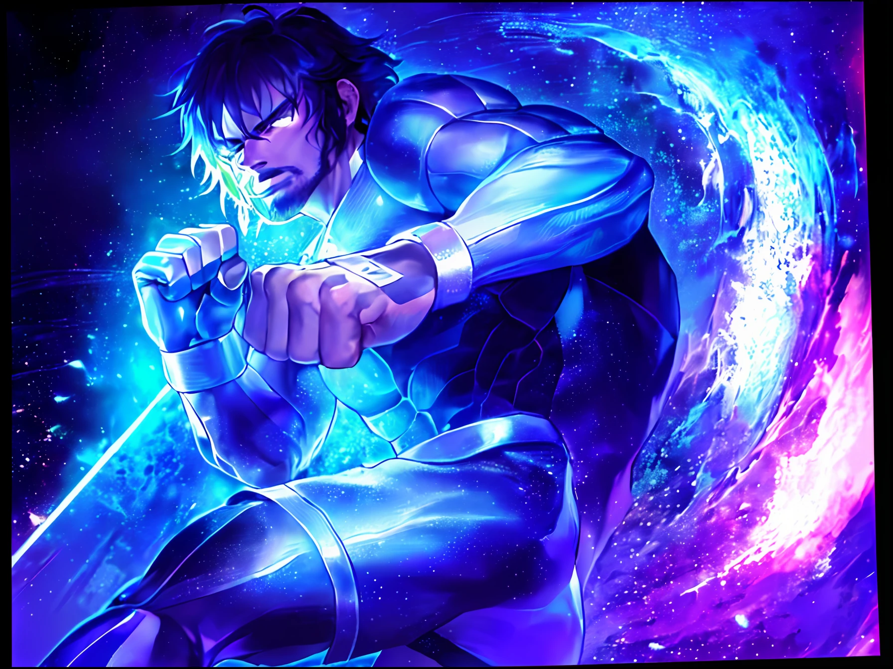 A man with a fist in his hand, musculoso.