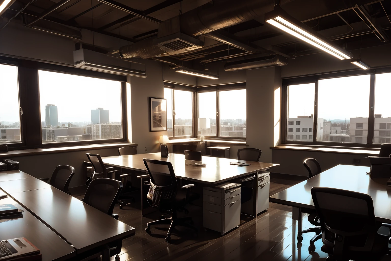 An office with brown lights, professional, elegant