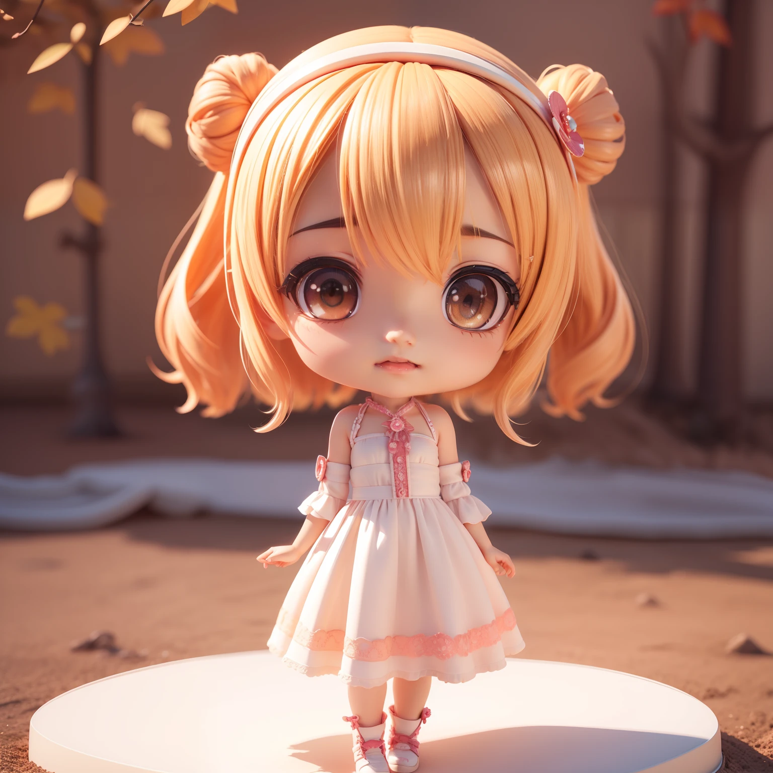 PopMart Blind Box IP, a close-up of a cute, white robe doll, young wanangel style, wearing long and fluent clothes, wlop style, pocelain doll, little people; Unreal Engine 5, Lite 3D/C4D production: 8K HD quality/lighting/ultra-detailed lens depiction 1.5, flawless, chibi background/cinematic.