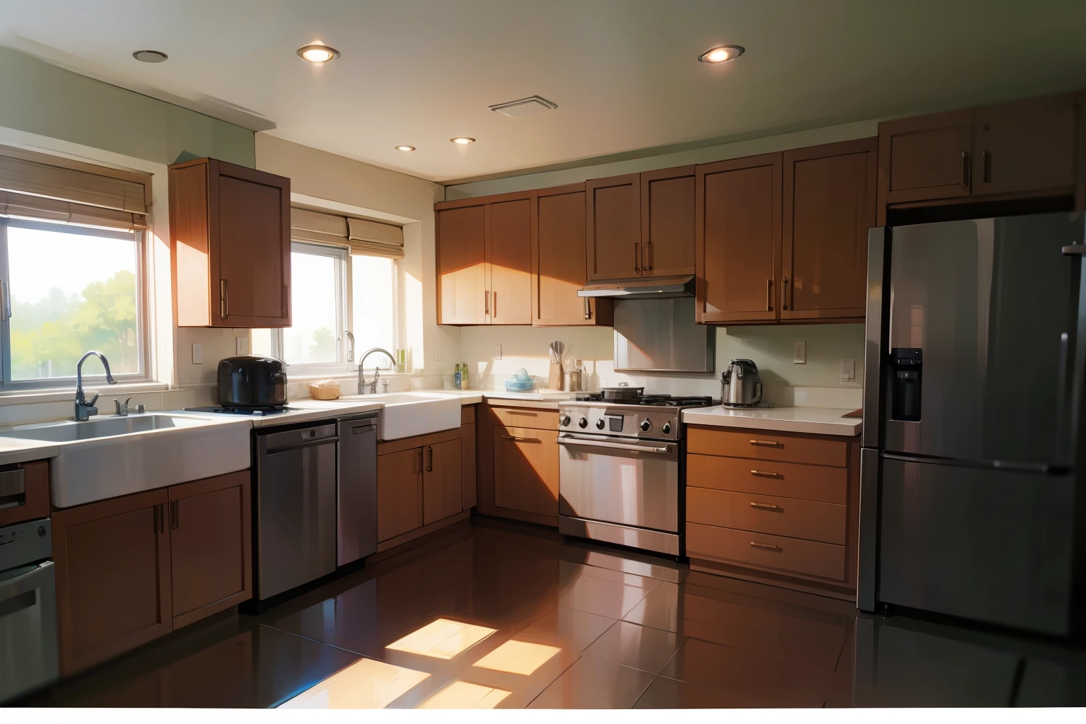 A kitchen, professional, elegant, anime style