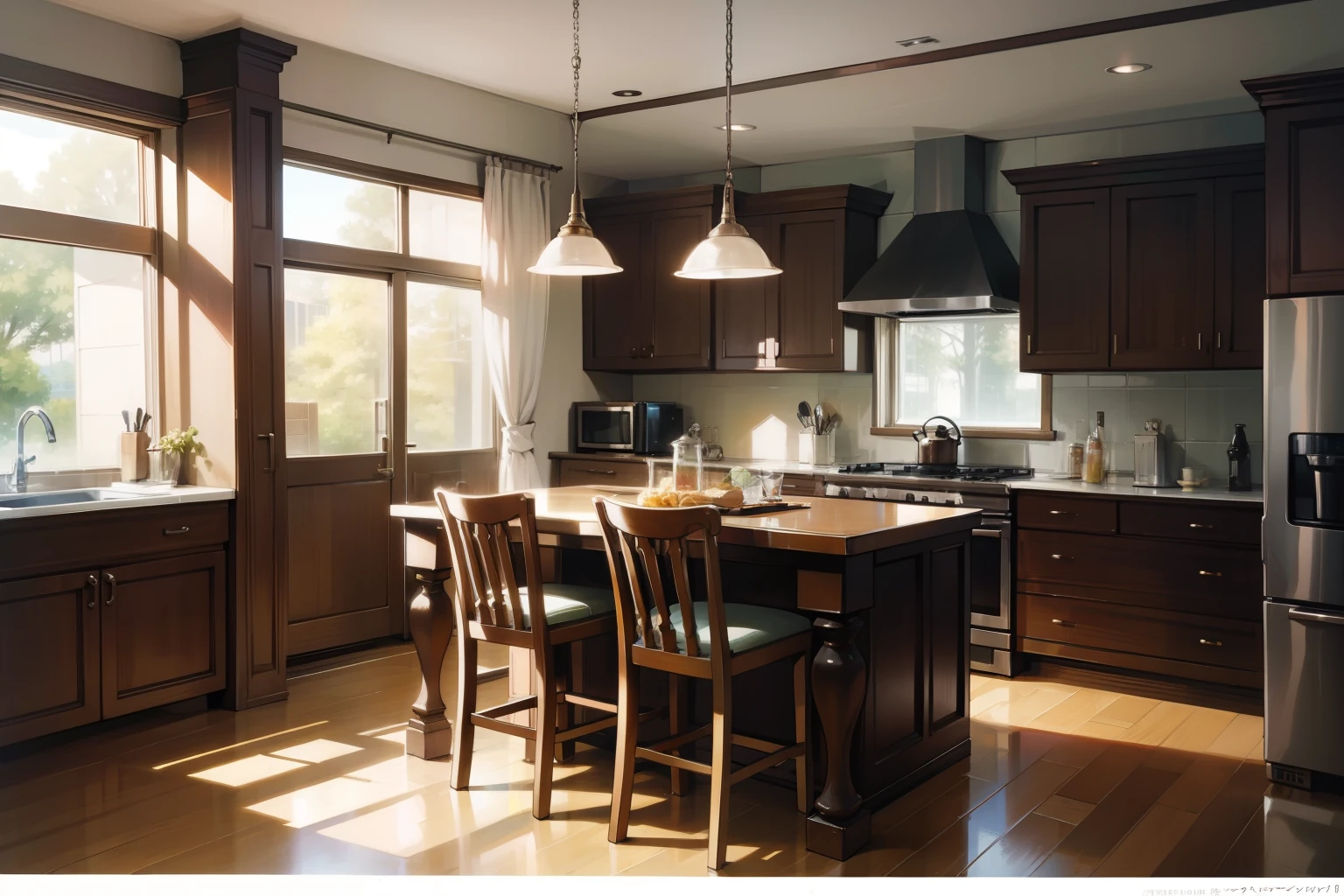 A kitchen, professional, elegant, anime style