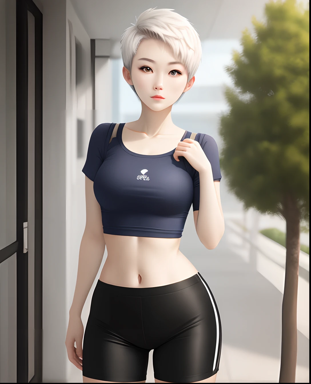 White skin and beautiful appearance,Short-haired ball head,C cup,skin-tight short-pants