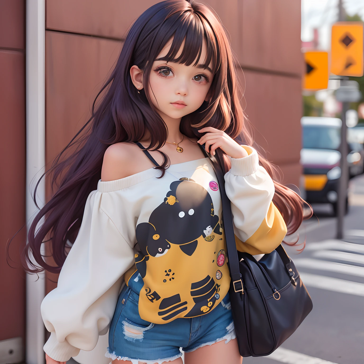 loli menina bonita com cabelo preso, medium long shoulder-length hair, moletom com capuz, fundo limpo e claro, parte superior do corpo,