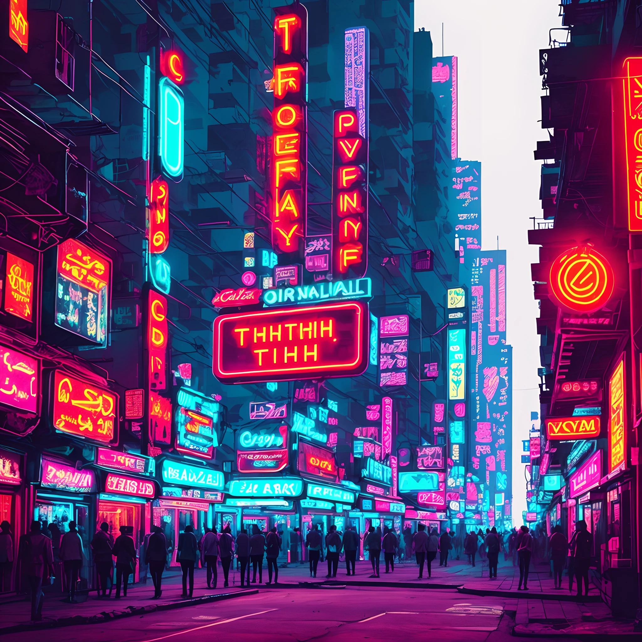 Cyberpunk digital art of a neon-lit city with the text "Cairo Thrifting", highlighting the contrast between traditional and futuristic