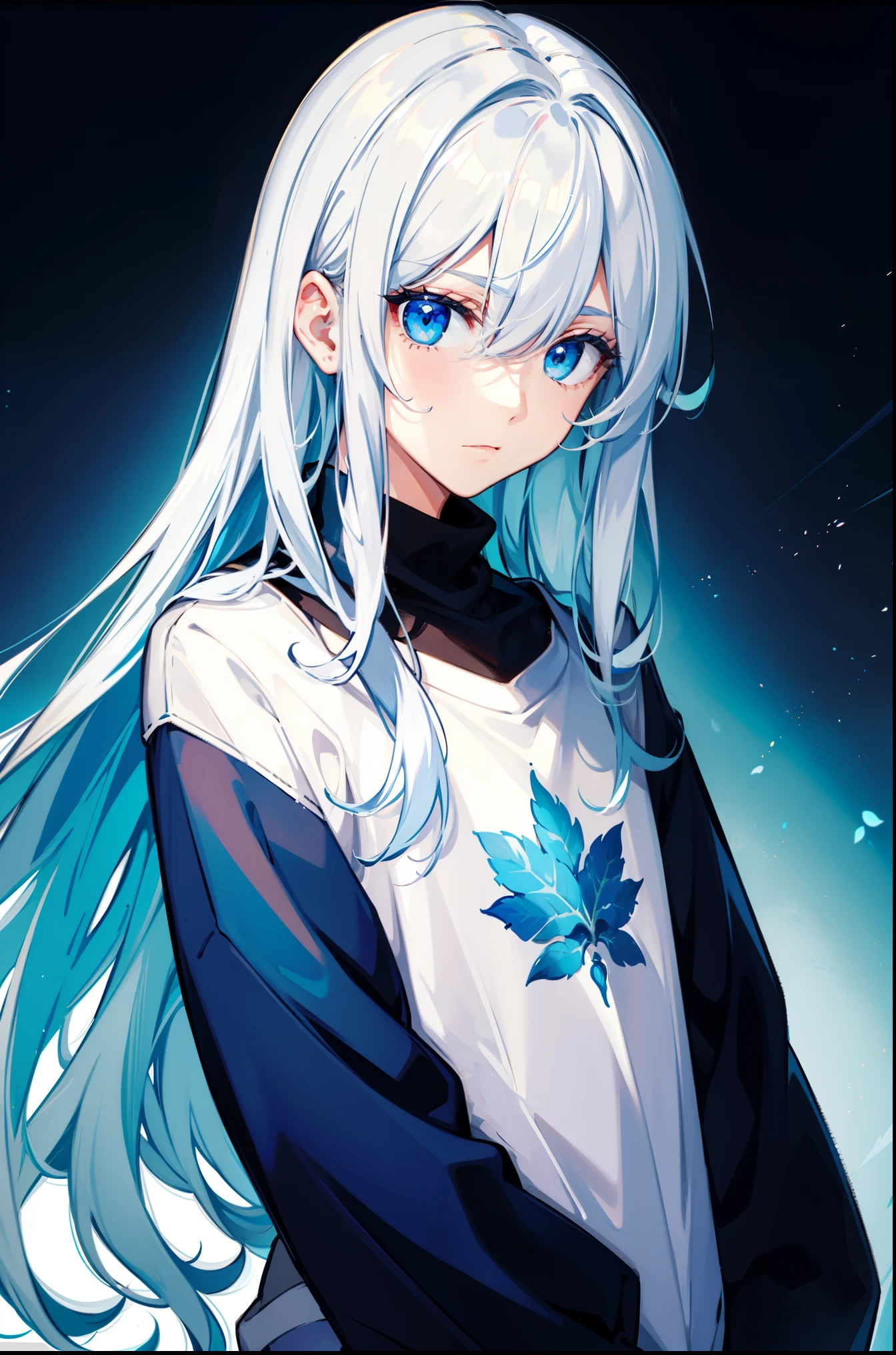 (tmasterpiece，best qualtiy)，A beautiful boy with long white hair，blue color eyes，Sweatshirt