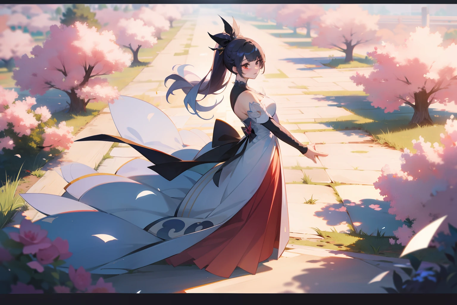 A yard all veede, professional, elegant, anime style