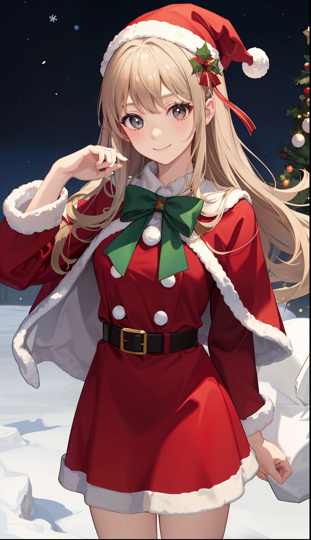 1girl in、A smile、Christmas、Dressed in Santa Claus costume、