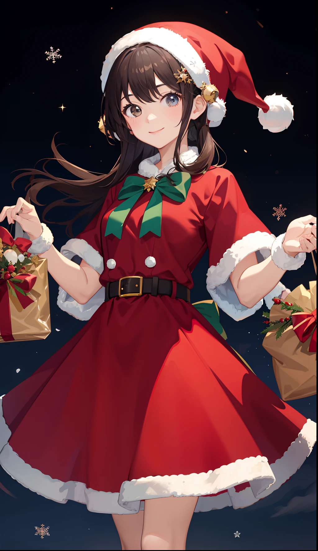 1girl in、A smile、Christmas、Dressed in Santa Claus costume、