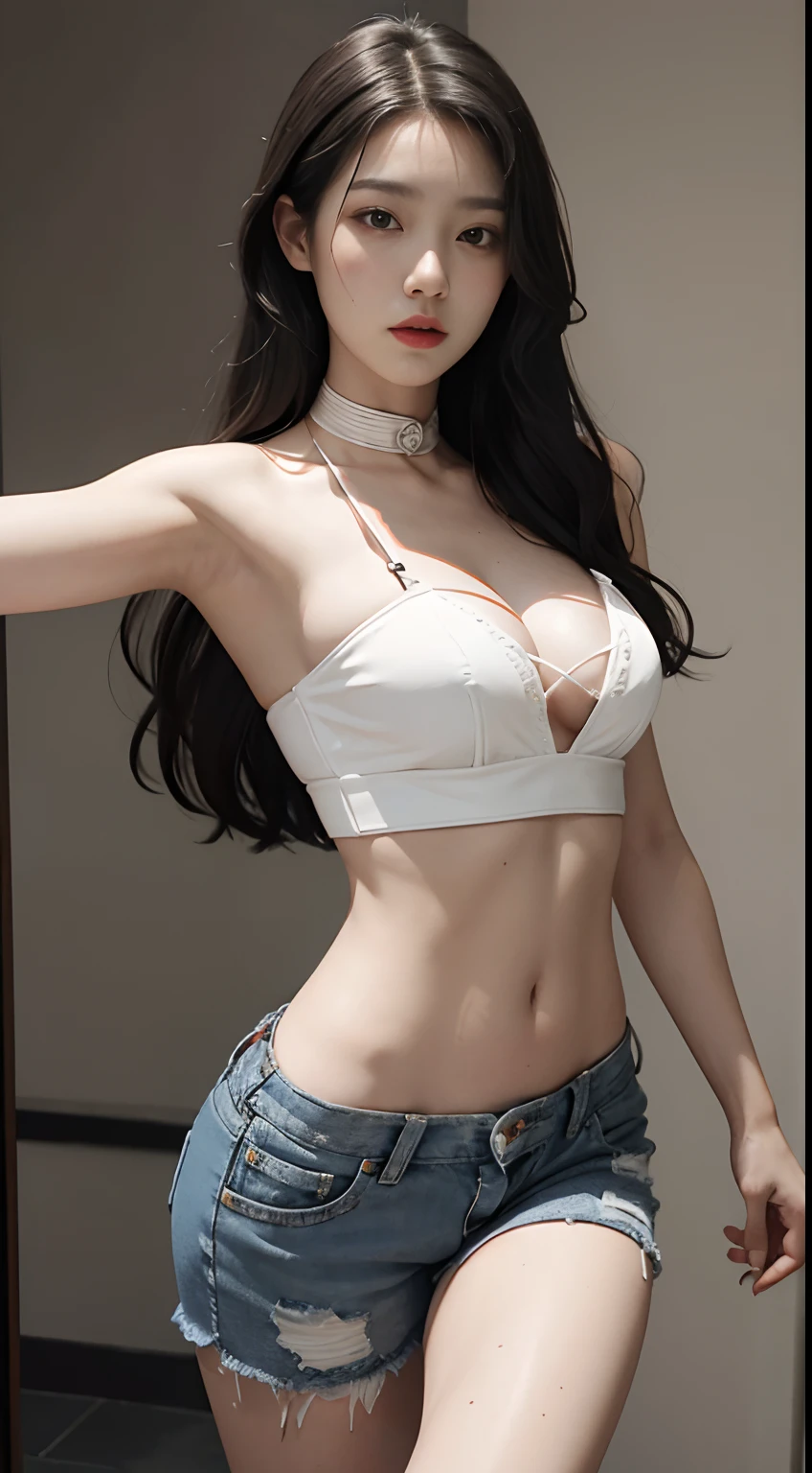 rage face,BDSM,slaves,white bustier,denim short,Crop topping,shackle,collars,NSFW,((best qualtiy,8k,tmasterpiece:1.3))),Clear focus:1.2,(layer cut,The large:1.2),Beautiful Women in Perfect Figure:1.4,Slender abs:1.2,Moist body:1.5,Highly Detailed Face and Skin Textur,Detailed eyes,二重まぶた,long whitr hair