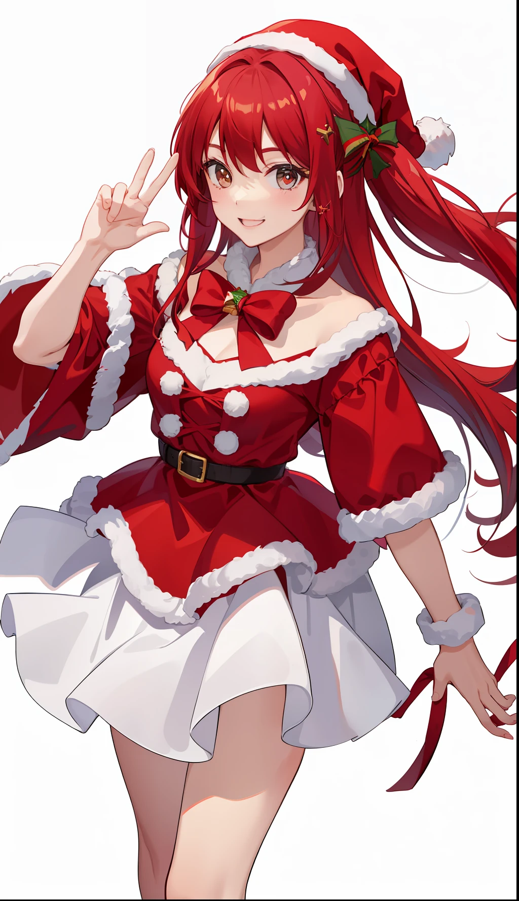 1girl in、A smile、Christmas、Dressed in Santa Claus costume、