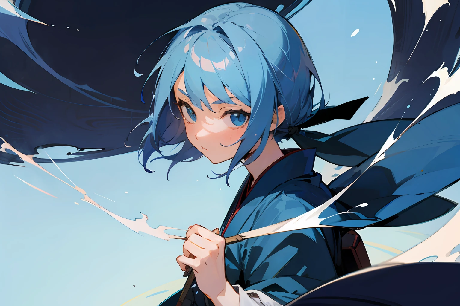 A Japanese school, blue, anime style