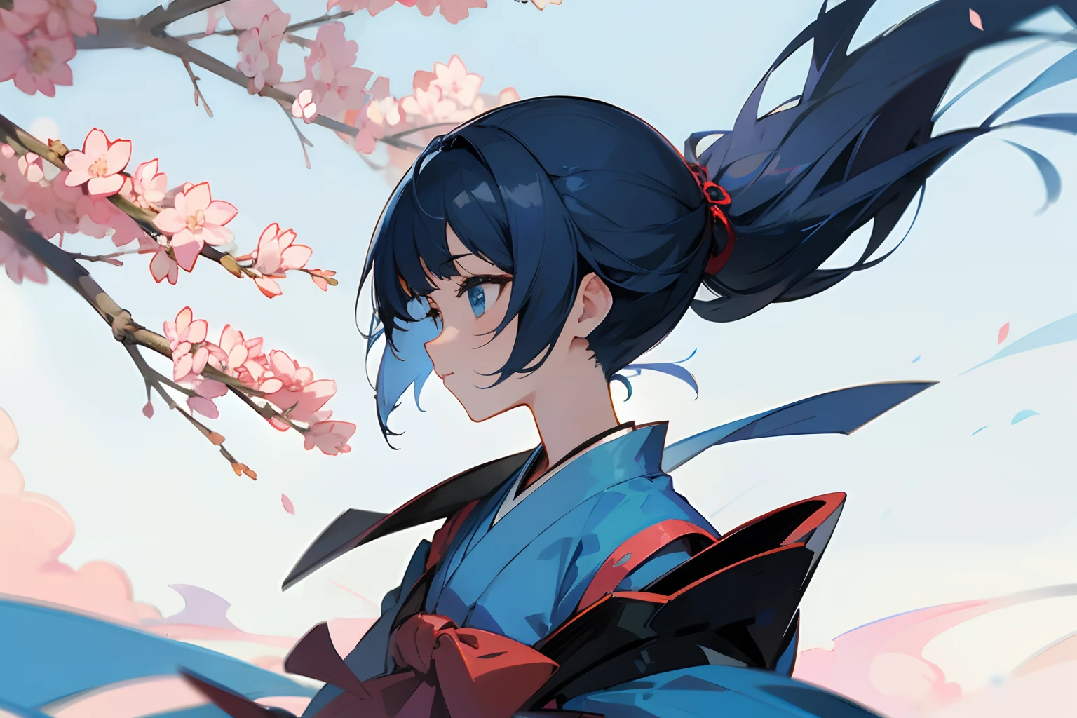 A Japanese school, blue, anime style