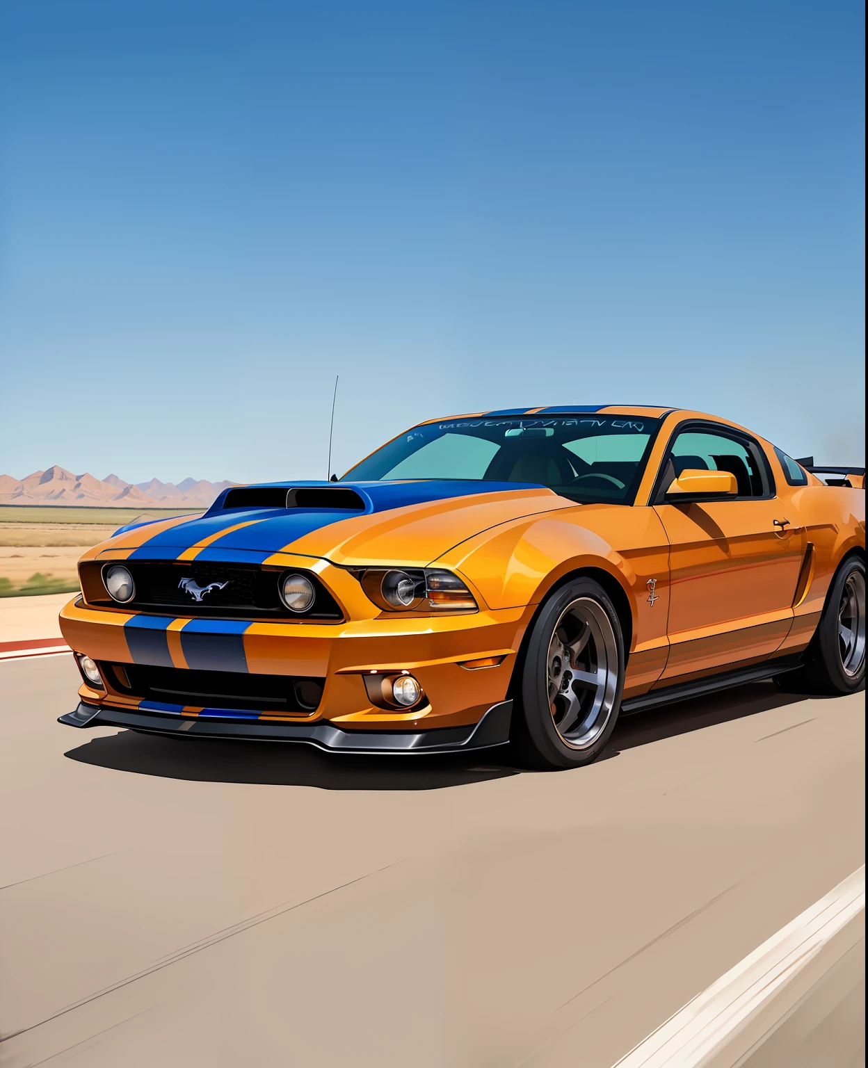 a painting of a Mustang Boss muscle car,  (masterpiece, best quality), particle effects, epic explosion background, vivid, hdr, night time, very detailed, (cell shaded:1.2), ray tracing, it doesn't matter if it's an inch or a quarter mile