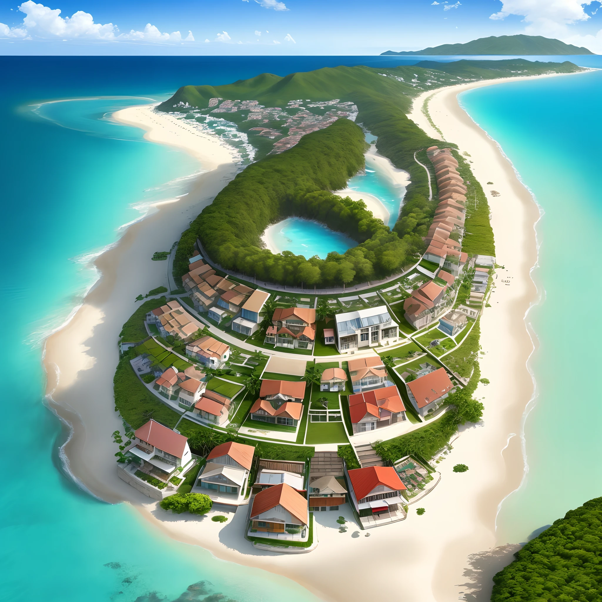 An aerial view of a resort on a tropical island - SeaArt AI