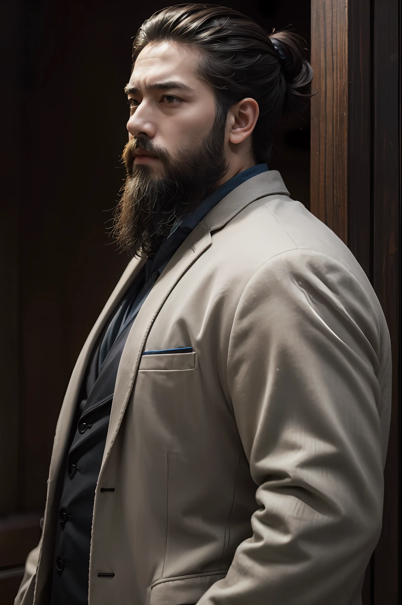 An uncle,Beard,Natural expression,Back head,Three and seven points,Cinematic texture,best qualtiy,超高分辨率