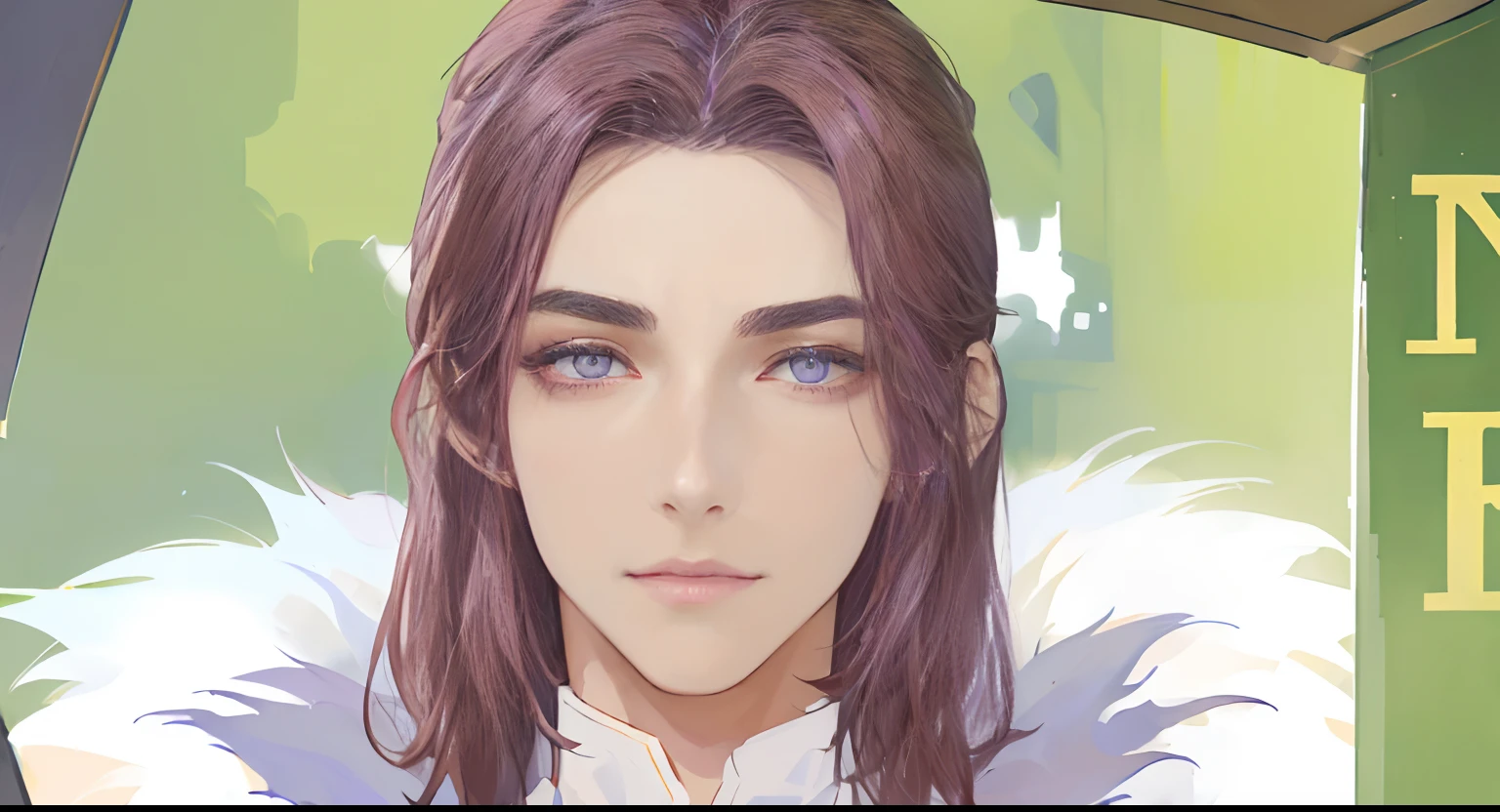 no-makeup、male people、high, angular narrow arched eyebrows,,, Man with brown hair and purple eyes、beautiful androgynous prince, delicate androgynous prince, handsome guy in demon slayer art, artwork in the style of guweiz, made with anime painter studio, detailed fan art, character portrait closeup, nffsw, painted in anime painter studio, closeup character portrait, Cool Shading