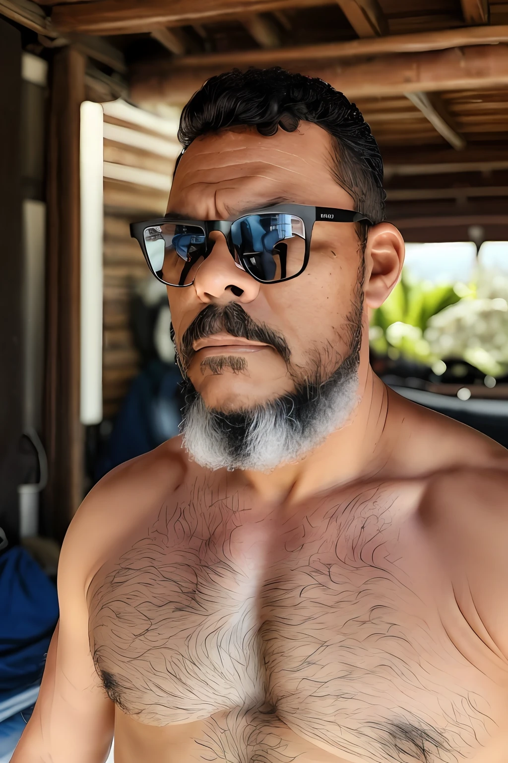 guttonerdvision10, homem com barba e sem camisa, peito peludo, peito peludo e corpo peludo, peito peludo, masculino, meio tiro de um peito peludo nu, peito fofo, ombros peludos, corpos peludos, forte e imponente, thick hairy neck and fluff chest, strong masculine traits, corpo peludo, tronco peludo, peito peludo, capturada com uma Canon EOS 5D Mark IV. The scene is in a soft natural light. The scene should be captured with a high-quality DSLR camera, em um estilo ultra-fotorrealista com detalhes intrincados e um efeito de profundidade de campo with glasses 8k masterpiece