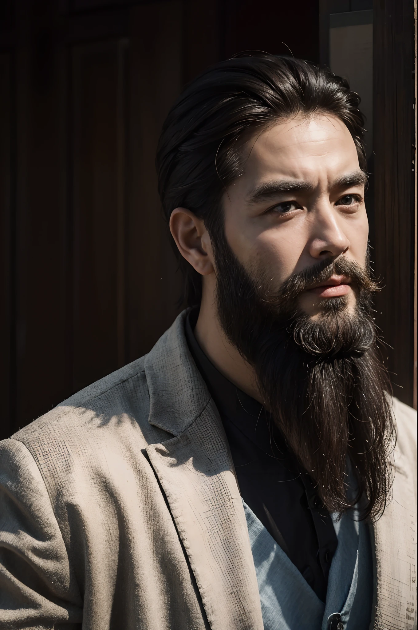 An uncle,Beard,Natural expression,Back head,Three and seven points,Cinematic texture,best qualtiy,超高分辨率,British style