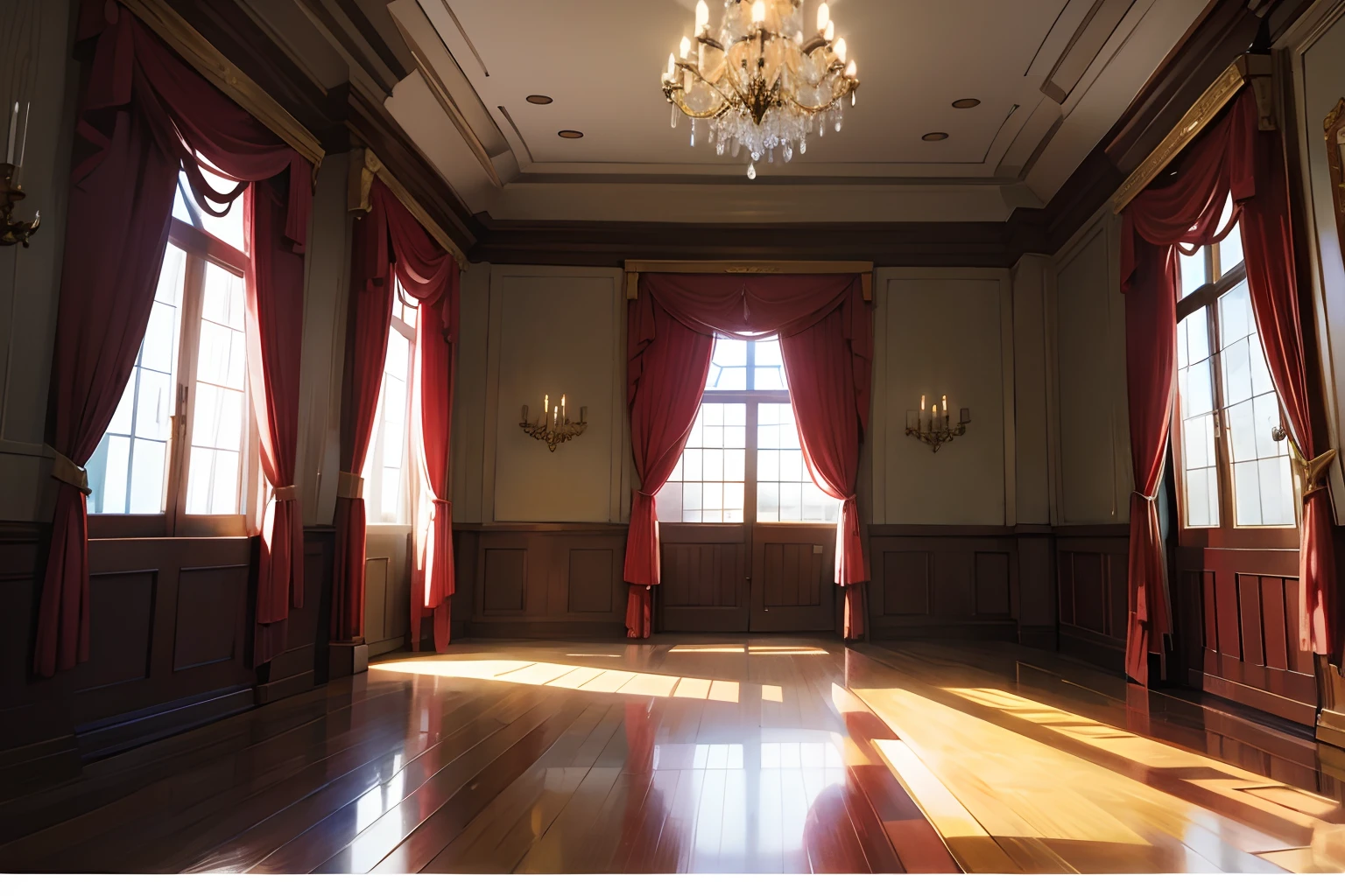 Inside a mansion, red, anime style