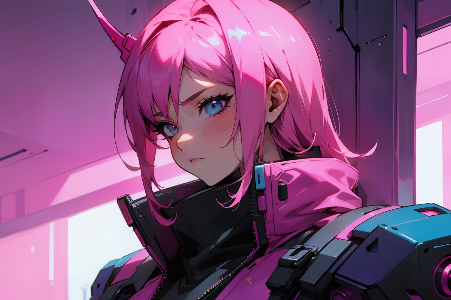 Cyberpunk, pink, anime style