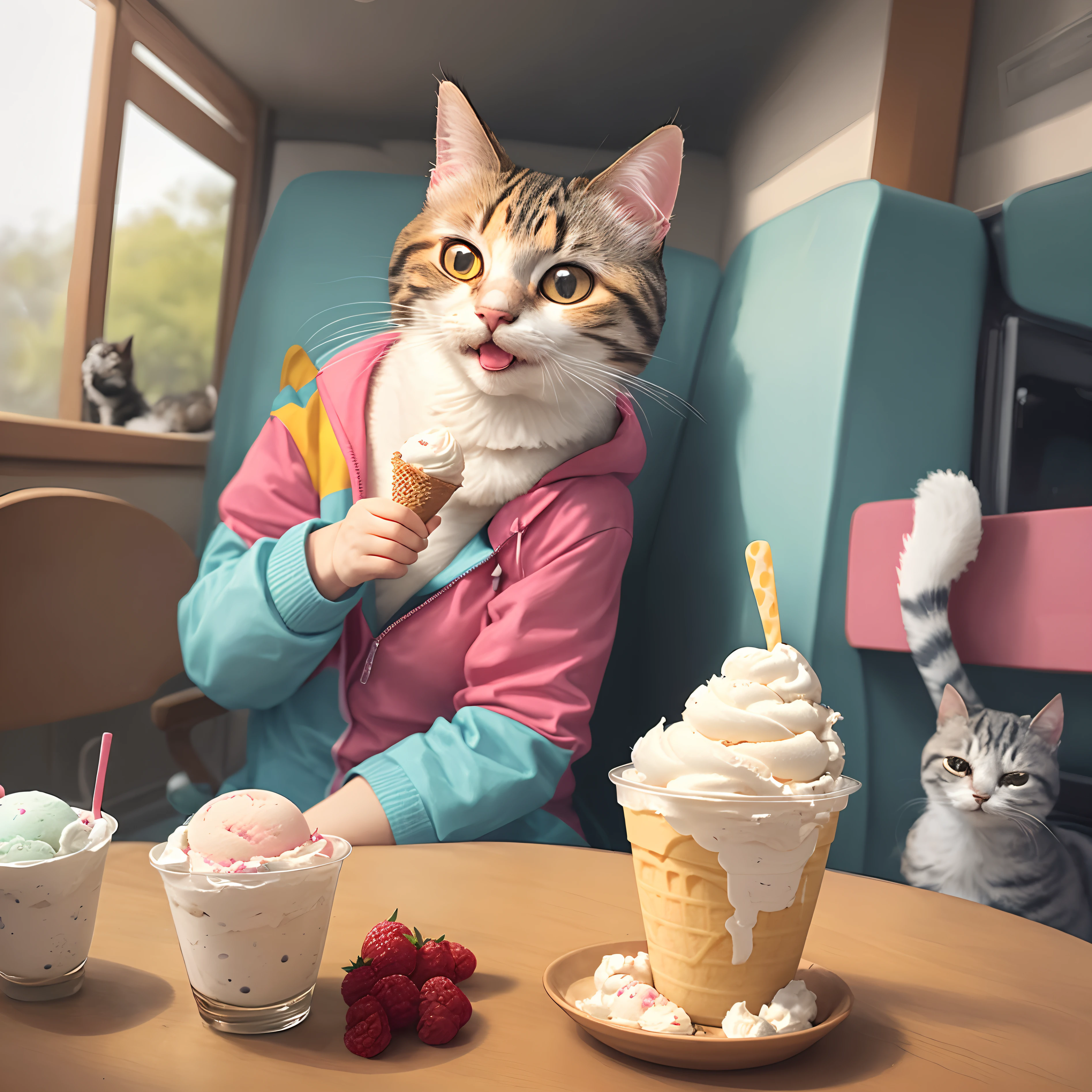 Happy cat with icecream