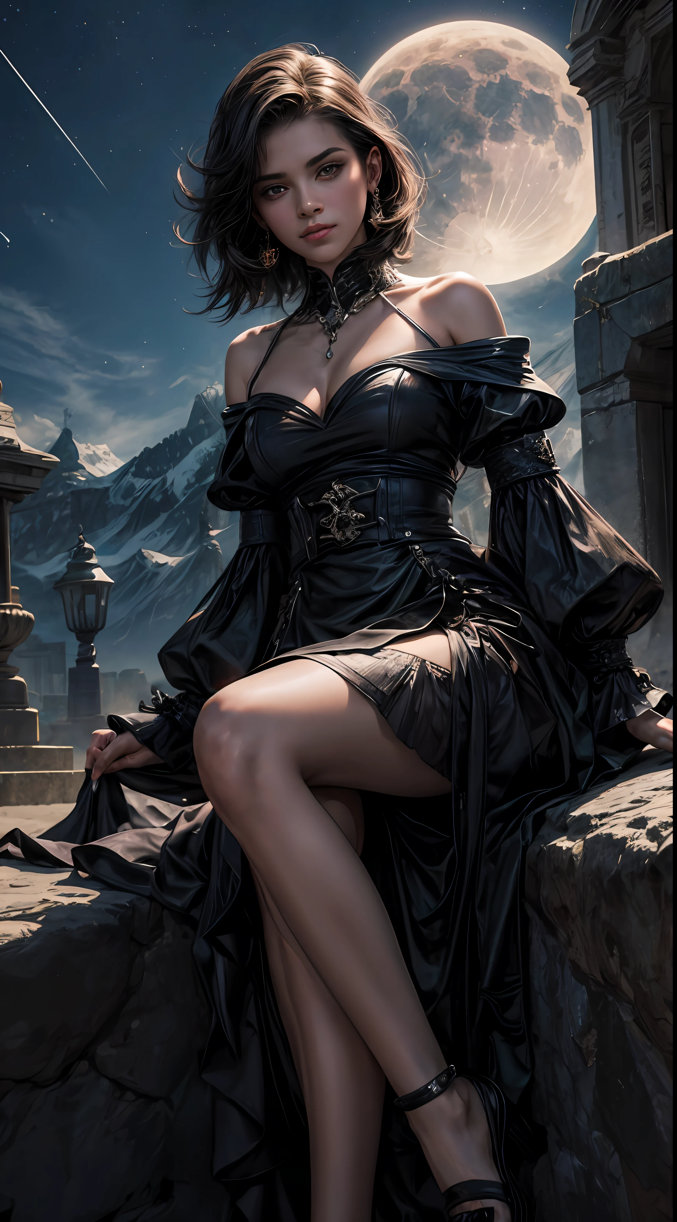 
official art, 1girl, 14 yo, solo, full body shot, (huge breasts), large breasts, small waist, wide hips, thick thighs, glossy lips, deep cleavage, large breasts, masterpiece, 14 yo girl, bare_shoulder, cleavage, bare shoulders, collarbone, flowing skirt, big thighs, glowing hair, floating hair, long hair, long dress,  (translucent dress), (transparent dress), thin dress, floating hair, long dress, (((slit skirt))), side boob, dynamic pose, overflowing large breasts, slim body, curvy, wide hips, thigh highs, stockings, very long hair, black hair, purple eyes, choker, fingerless gloves, black footwear, ((high heels)), bracelet, thigh strap, armor, side slit, breastplate, necklace, jewelry, 

BREAK, 
perfect eyes, expressive eyes, extremely detailed eyes, beautiful eyes, expressive eyes, gradient eyes, glistening eyes, perfect eyes, extremely detailed face, expressive face, perfect face, extremely detailed hands, extremely detailed fingers, perfect hands, perfect fingers, extremely detailed body, perfect anatomy, extremely detailed physique, glossy hair, glossy skin, extremely detailed hair, extremely detailed clothing, extremely detailed accessories, detailed background, intricate background, detailed scenery, perfect scenery, 

BREAK,
full body shot, masterpiece, photorealistic, best quality, extremely detailed CG unity 64k wallpaper, ultra-high resolution, ultra-high definition, maximalist, 64k UHD, highres, intricate, intricate details, absurdres, highly detailed, finely detailed, ultra-detailed, ultra-high texture quality, DLSR, RTX, (HDR), detailed textures, ultra-high pixel detail, professionally color graded, full color depth, sharp focus, volumetric lighting, natural shadow, dramatic shading, dramatic lighting, 
