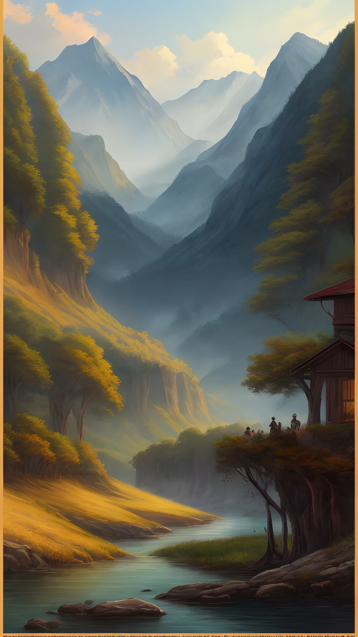A highly detailed anime illustration,
landscape,
vintage, dreamy, drawing, trending on artstation, UHD, (((by Quentin de Warren))):1.8, atmosphere, luminosity