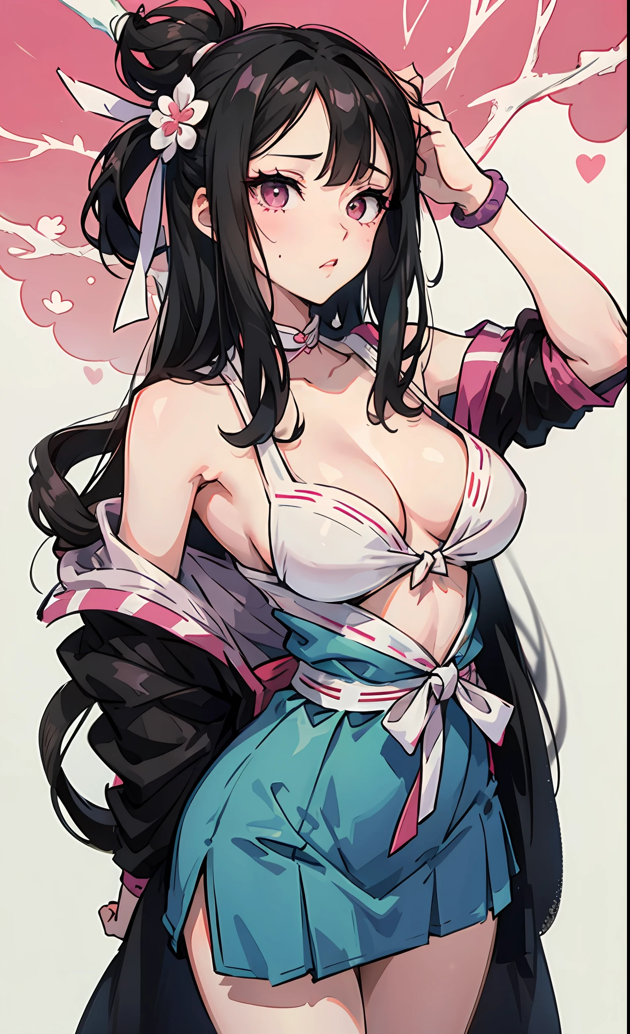 Sexy black haired girl bub breasts tied up nezuko