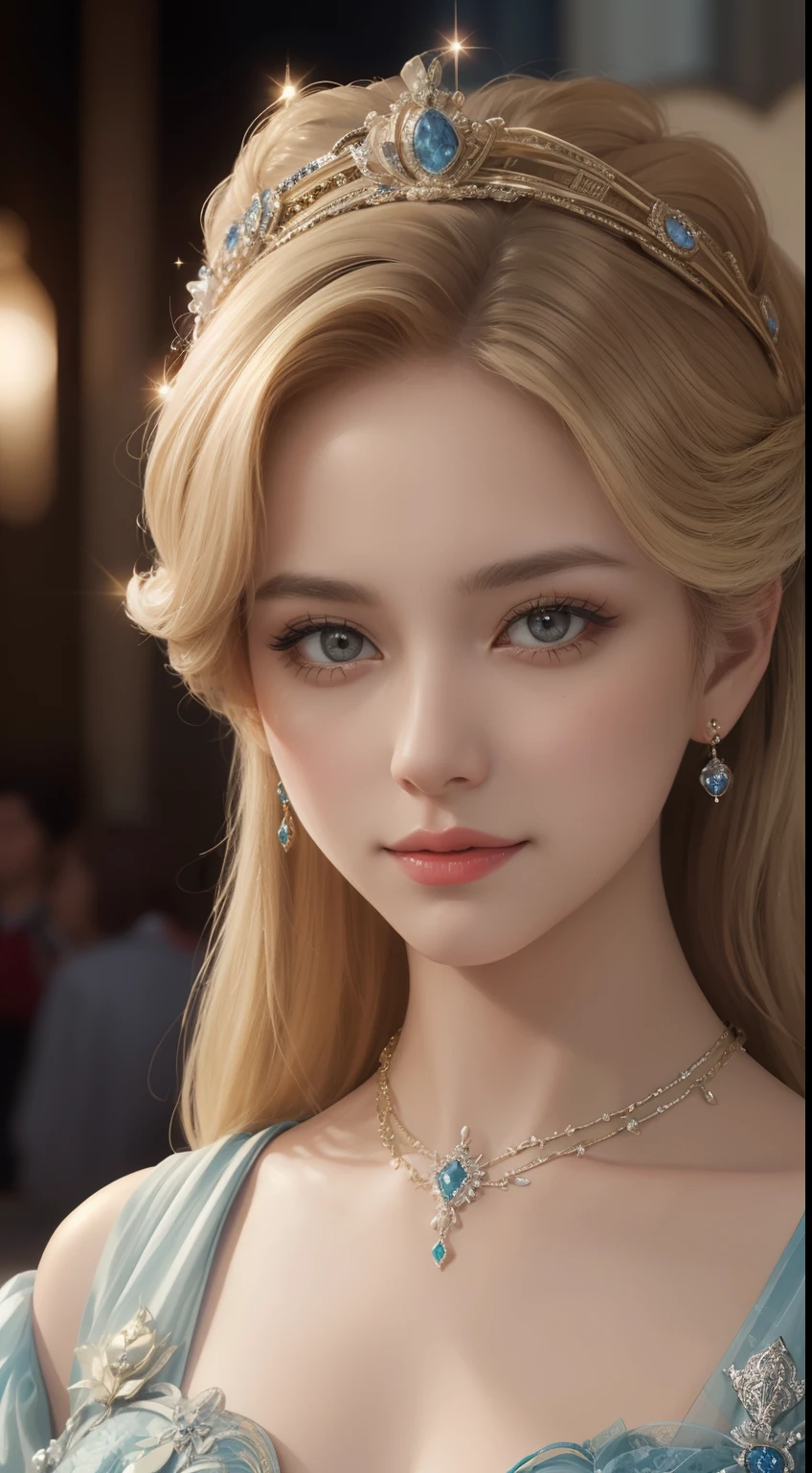 tmasterpiece，Highest image quality，Beautiful bust of a royal lady，Delicate blonde hairstyle，Embellished with a dazzling array of intricate jewelry，super detailing，upscaled。