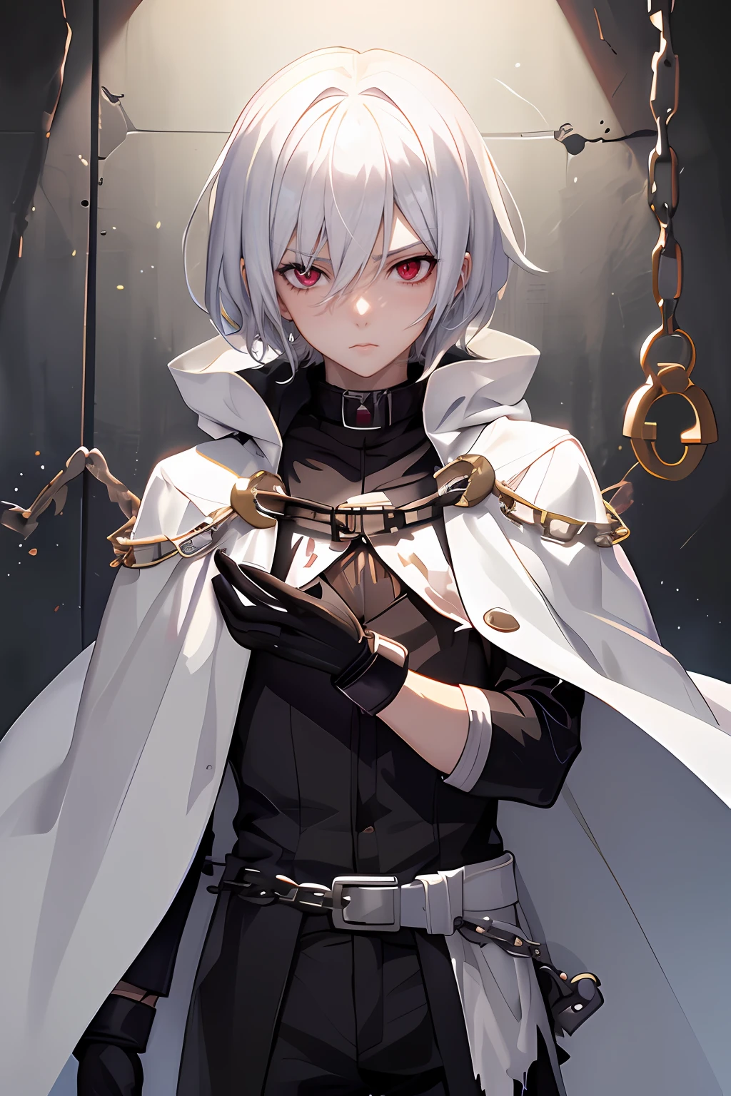 Personaje de anime con cabello blanco y atuendo ????? sosteniendo una cadena, Arte clave del anime, ojos rojos, inexpresivo, serio, rostro varonil, Arte de anime clave detallado, Mejor fondo de pantalla de Anime 4K Konachan, Badass Anime 8K, Arte Zerochan, Arte detallado del personaje de anime, Retrato Gapmoe Yandere Grimdark, Tendencias en ArtStation Pixiv, de Arknights, Hajime Yatate, shigenori soejima illustration