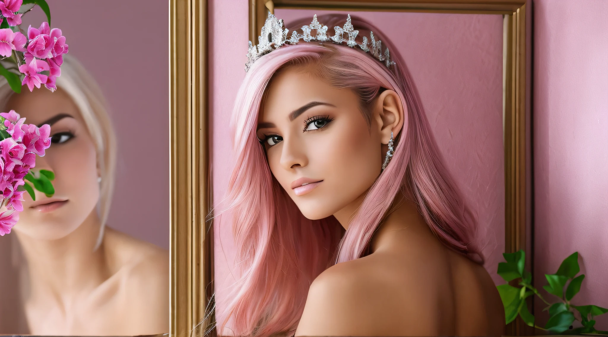SakuraNS ((sozinho)), sozinha, ((Head for the exhibition)), elegante, VISTIDO preto, cabelo rosa, delicado, jovem, cabelo curto, rosto detalhado, highes definition, ((corpo inteiro)), SHE IS A BEAUTIFUL QUEEN IN HER CASTLE