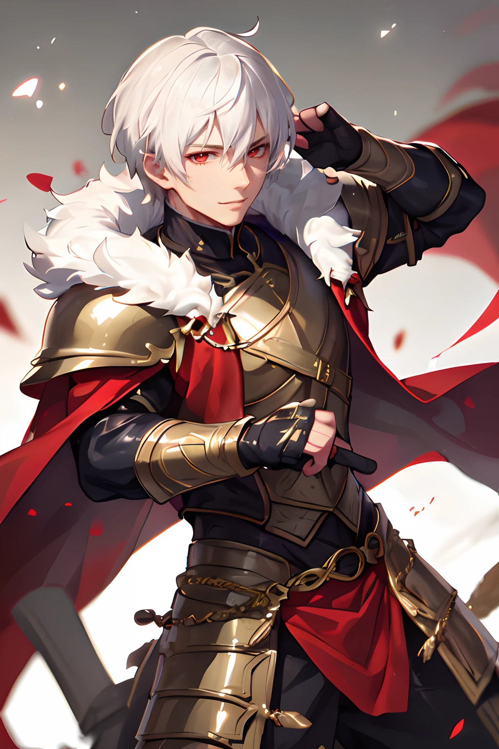 Personaje de anime vestido con armadura con una espada y una capa roja, Keqing de Genshin Impact, ojos rojos, sonriendo, rostro varonil, Arte Casimiro, Chico guapo en el arte de Demon Slayer, Arte Zerochan, Genshin, por Yang J, A male human paladin, male paladin, Tendencias en ArtStation Pixiv, Edelgard de Fire Emblem, beautiful androgynous prince