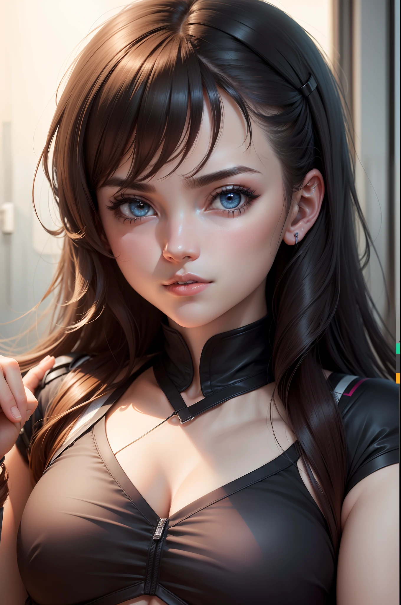 (alta resolução: 1.2), (.RAW: 1.2), (Arte Fractal: 1.3), Obra-prima 1.4), (realista, fotorrealista: 1.37), High-frequency sharpening, (fotorrealista: 1.4), detalhes complexos, illustration detailed, (CG extremamente detalhado), (photon maping, radiosidade, physics based rendering, automatic white balance), , (Close GERAL: 1.3), GAROTA Adolescente MODELO, POSING FOR ARTISTIC PHOTO nsfw, lindos olhos azuis, cabelo preto liso, plano detalhado, Sharp and detailed face focus, belo rosto retangular harmonioso, cabelo detalhes intrincados,