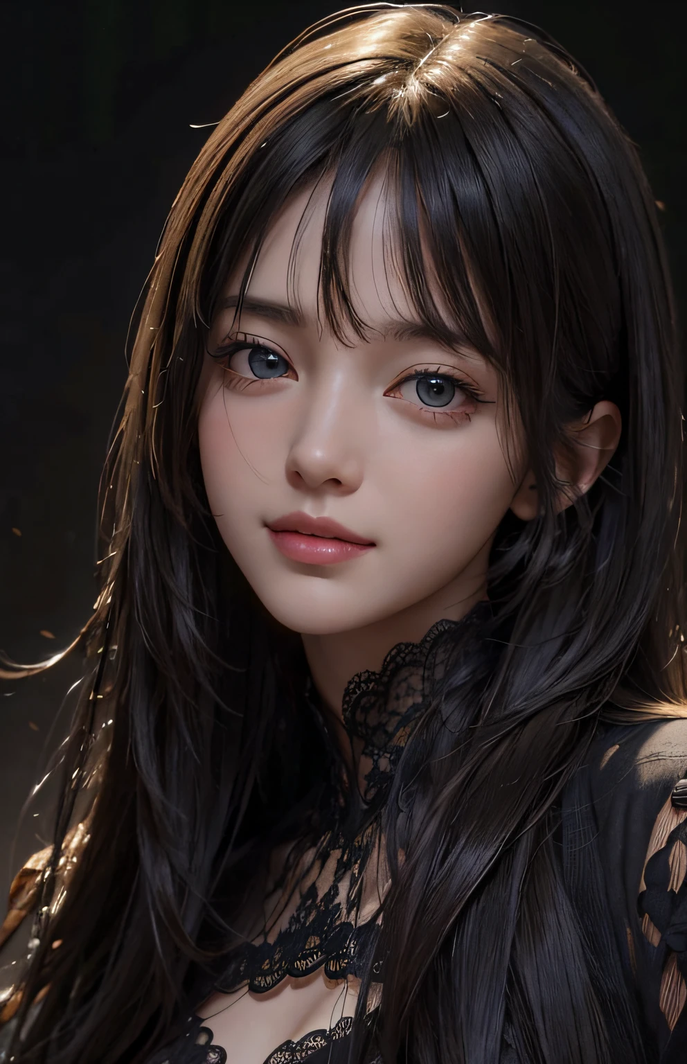 A close up of a woman with long hair wearing a black dress - SeaArt AI