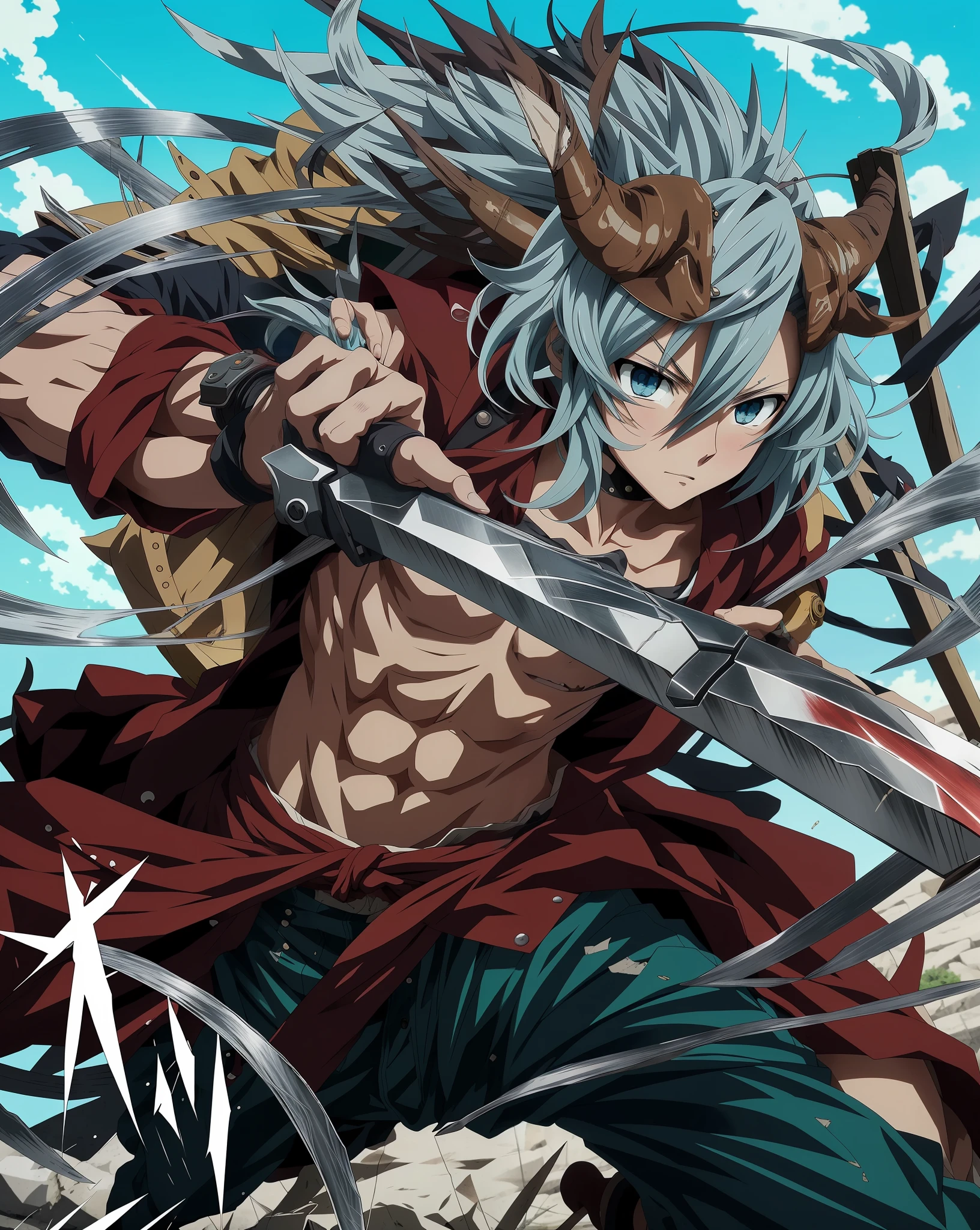 Personaje de anime con una cabeza enorme de jabali y un cuerpo enorme con un cuchillo, Arte oficial de alto detalle, Arte de anime clave detallado, ilustraciones detalladas del anime, Arte detallado del anime digital, Arte detallado del anime, Demon Slayer Artstyle, Arte de anime limpio y detallado, Badass Anime 8K, striking manga artstyle, Ilustraciones oficiales, striking detailed artstyle, Trigger anime artstyle, epic anime style