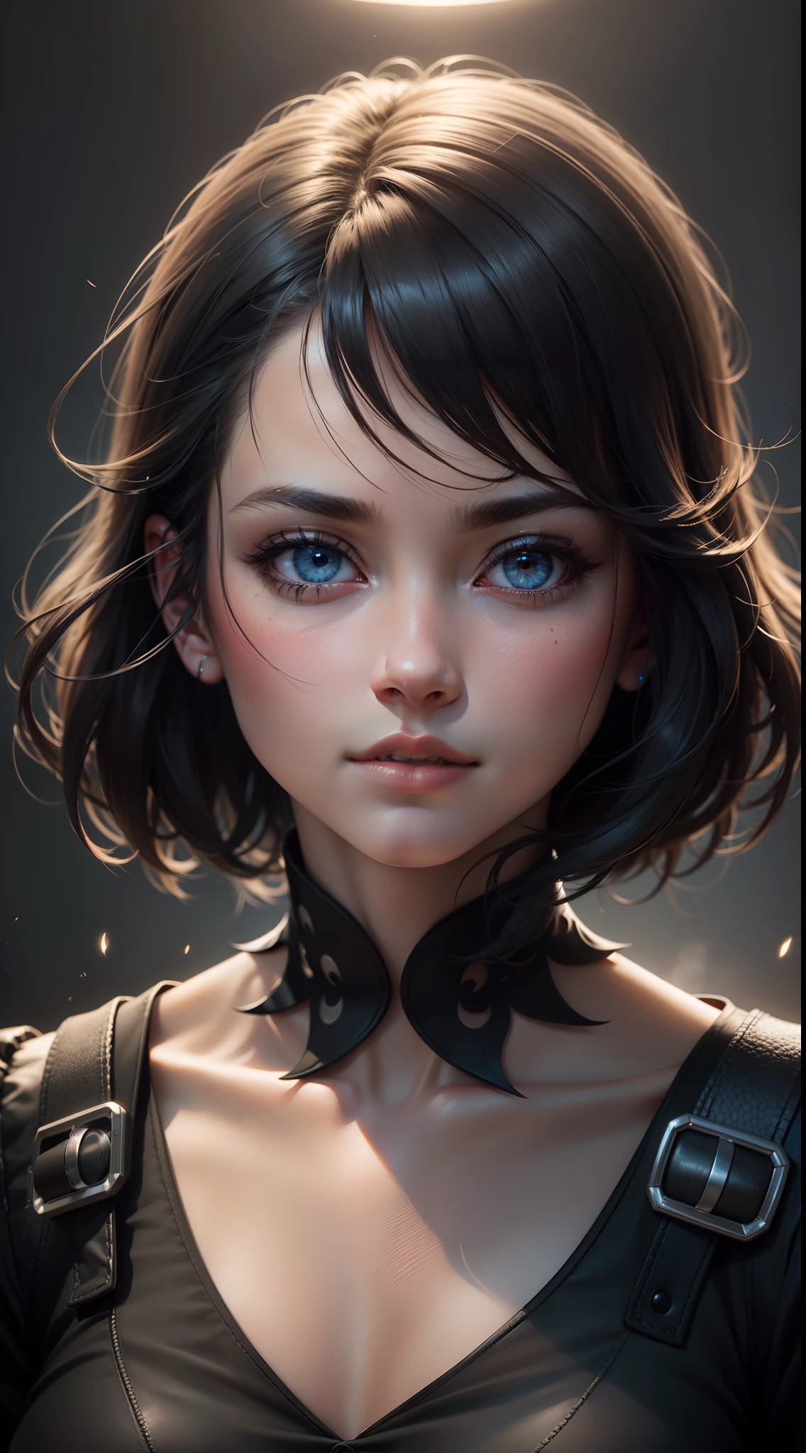fotografia de uma mulher com cabelo preto, olhos azul, rosto retangular, e um top transparente, kawaii retrato realista, stunning digital illustration, CGSetivity Retrato, linda fotorrealista, beautiful illustration digital, Foto retrato suave 8k, fotorrealista 4K, realista realista 4K, photorealistic girl rendering, realistic digital illustration, (Alto: 1.2), (RAW:1.2), (realista, realista:1.37), High-frequency sharpening, (fotorrealista:1.4), detalhes intrincados,illustration detailed, (extremamente detalhado CG), (photon maping, radiosidade, physics based rendering, automatic white balance), Mapas de Albedo.