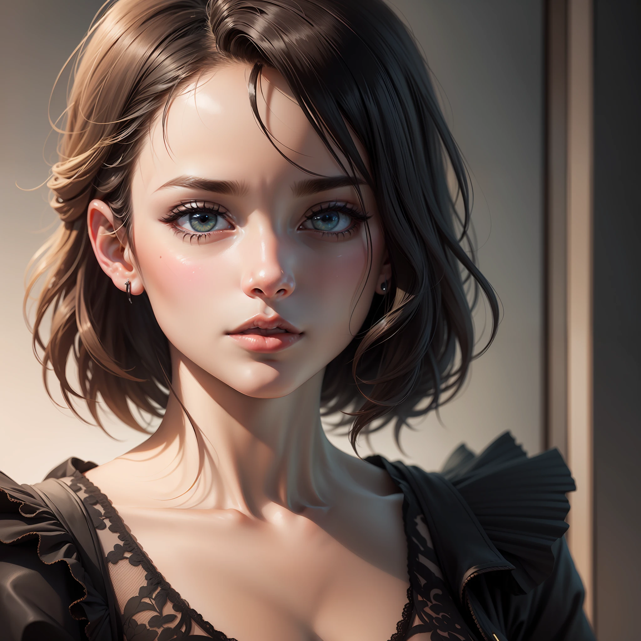 fotografia de uma mulher com cabelo preto e um top transparente, kawaii retrato realista, stunning digital illustration, CGSetivity Retrato, linda fotorrealista, beautiful illustration digital, Foto retrato suave 8k, fotorrealista 4K, realista realista 4K, photorealistic girl rendering, realistic digital illustration, (Alto: 1.2), (RAW:1.2), (realista, realista:1.37), High-frequency sharpening, (fotorrealista:1.4), detalhes intrincados,illustration detailed, (extremamente detalhado CG), (photon maping, radiosidade, physics based rendering, automatic white balance), Mapas de Albedo.